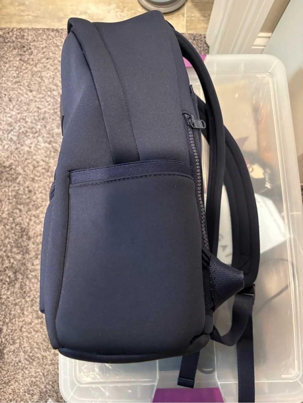 Dagne Dover Navy Neoprene Backpack with Front Zip Pocket- medium